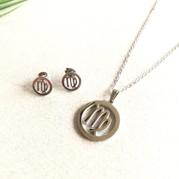 Virgo Sign Stainless Steel Necklace Earrings - Picture 3 of 4